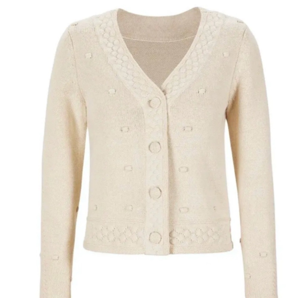 CAbi Cream Retro Textured Cardigan